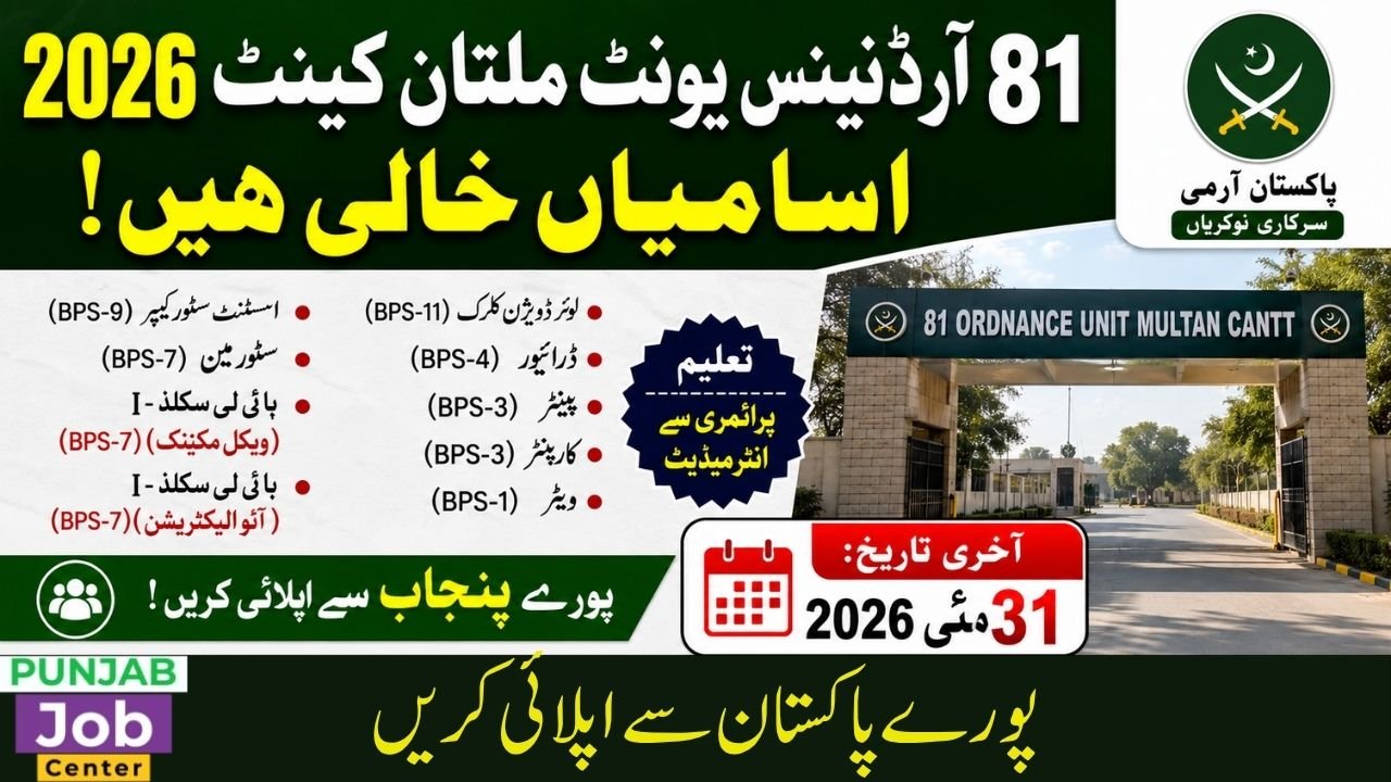 81 Ordnance Unit Multan Cantt Jobs 2026