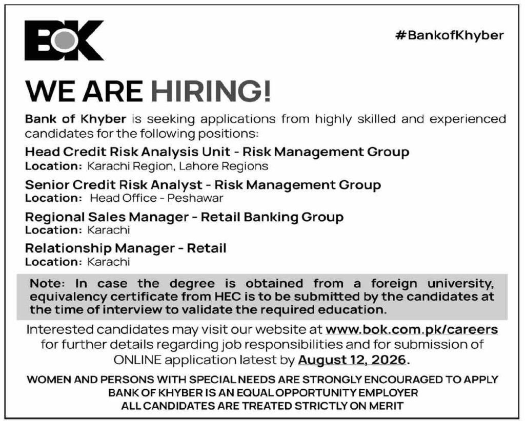 Bank of Khyber Jobs 2026