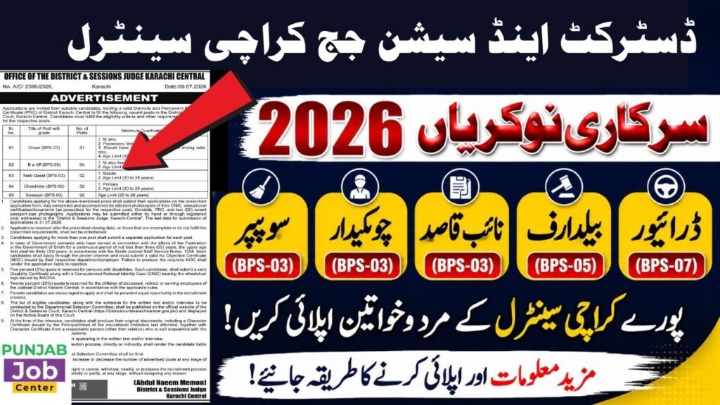 District and Sessions Courts Karachi Central Jobs 2026