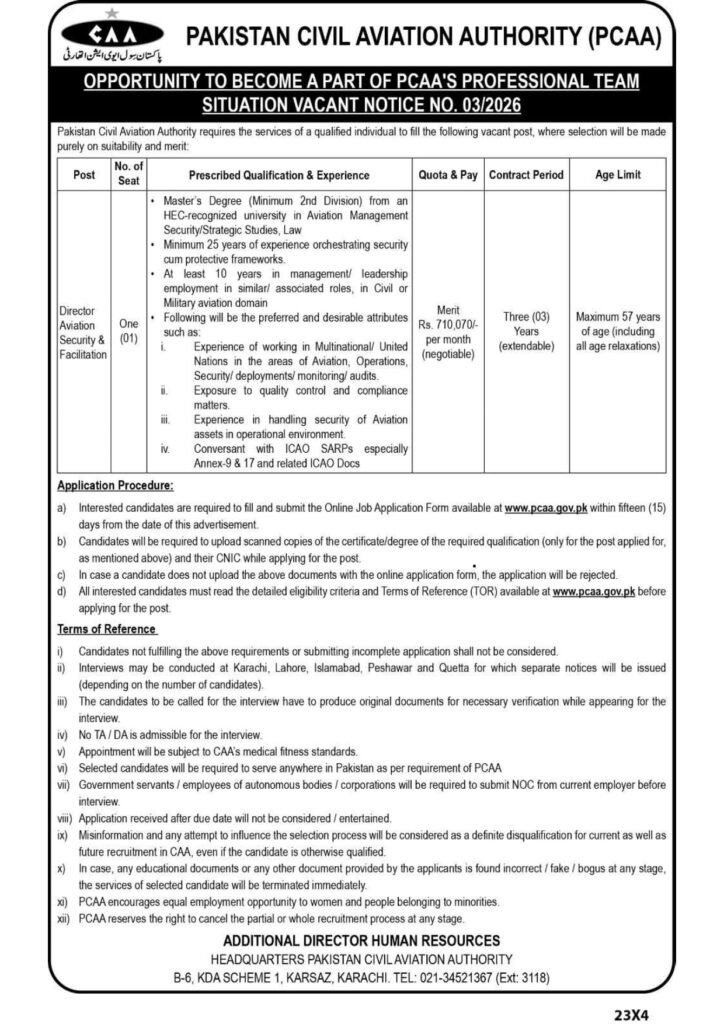 Pakistan Civil Aviation Authority PCAA Jobs 2026 