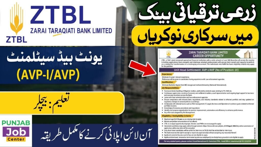 Zarai Taraqiati Bank Limited ZTBL Jobs 2026